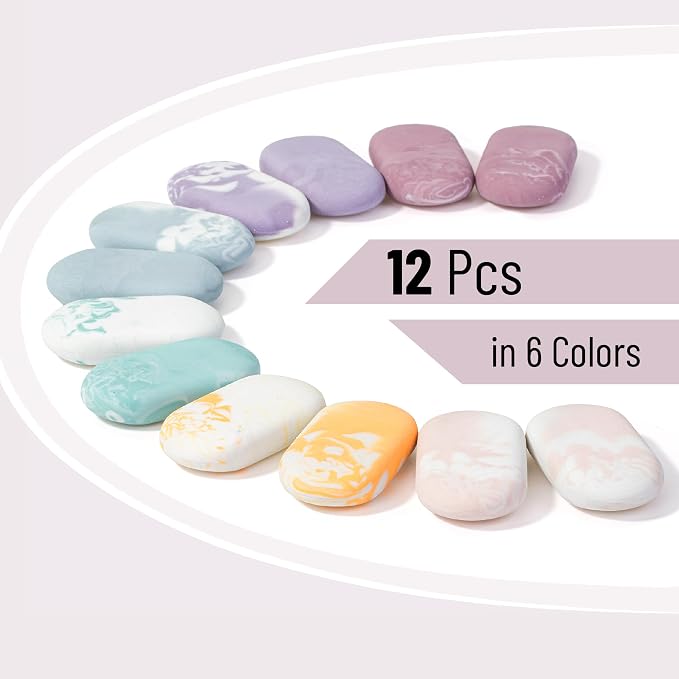Mr. Pen- Marble Pencil Erasers, 12 Pack, 1" x 2" | Soft Rubber Marble Pencil Erasers for School, Office, Art Sketching, Homework, Exams, Clean Smudge-Free Correction