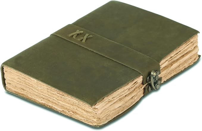 Vintage Leather Journal Handmade Buffalo Deckle Edge Paper – Leather Bound Journal for Women Men Vintage C-Lock Closure Ideal for Writing & Travel for Artists