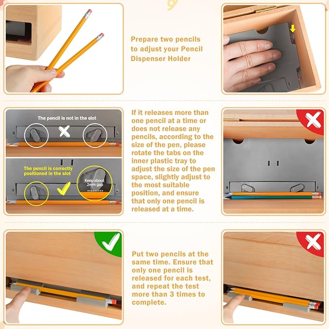 YEGEER Pencil Dispenser for Classroom, Wooden Pencil Holder, Classroom Teacher Must Have, Pencils Straws Organization & Storage for Classroom Office Kitchen Restaurant (yellow)
