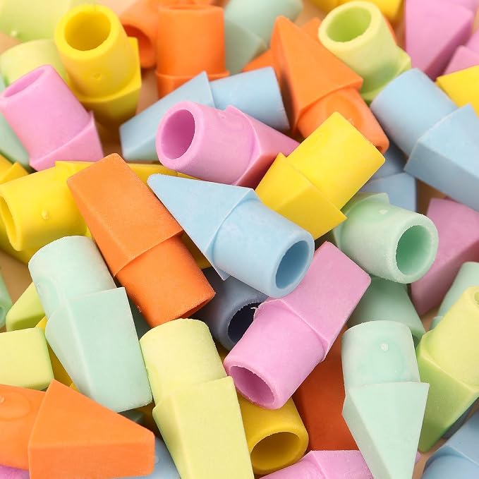 NNY 60 PCS Pencil Top Erasers, 6 Colors | Erasers for Pencils, Eraser Caps, Topper Erasers for Kids School
