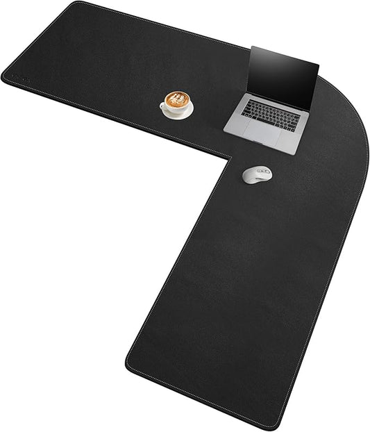 Chihein L-Shaped Desk Pad, Dual Sided Corner Desk Mat (57.1”+ 57.1”) x 19.7”, Computer Office Mouse pad Writing Table Pad for Home Office - Black