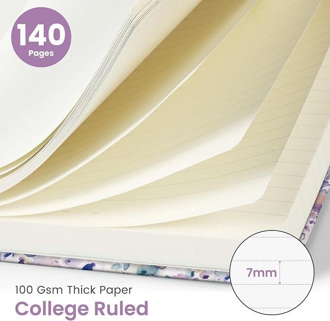Taja Spiral Journal Notebook for Women, Pretty Hardcover Lined Notebook for Work & Note Taking, Aesthetic Cute Journal for Writing, 140 Pages, 5.8"x8.3", Purple Blocks