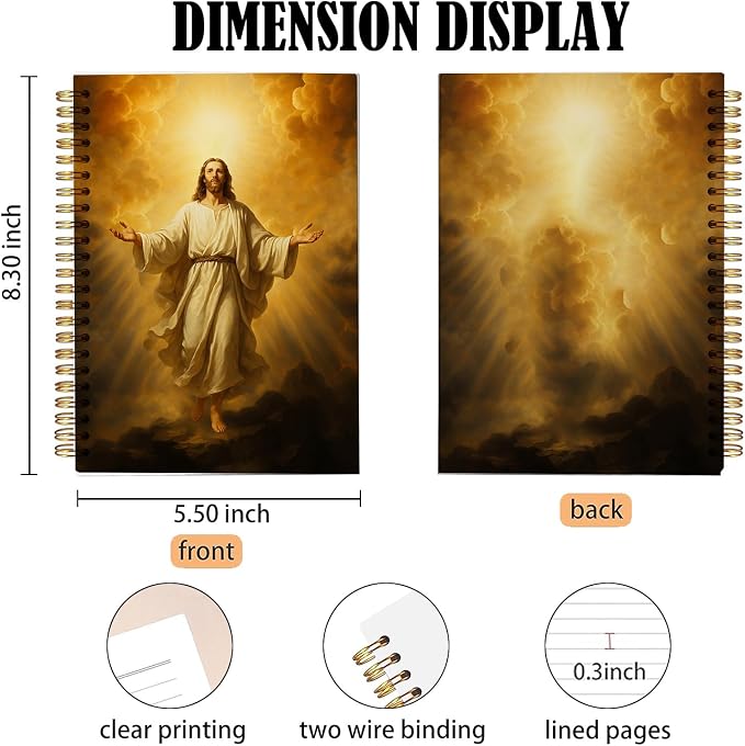 bitCNY Risen Christ Notebook – Jesus Ascension Christian Journal – Spiritual Religious Notebook for Devotions and Prayer, Spiral Bound 5.5x8.3 Inches