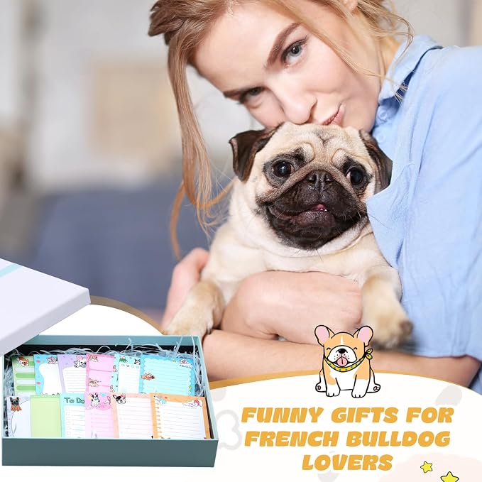 Chiisong 12 Pcs French Dog Sticky Notes Kawaii Notepads 3x4 Inch Adhesive Dog Gifts for Frenchie Lovers to Do List for Memo Reminder for Office Home Supplies Christmas Small Gift