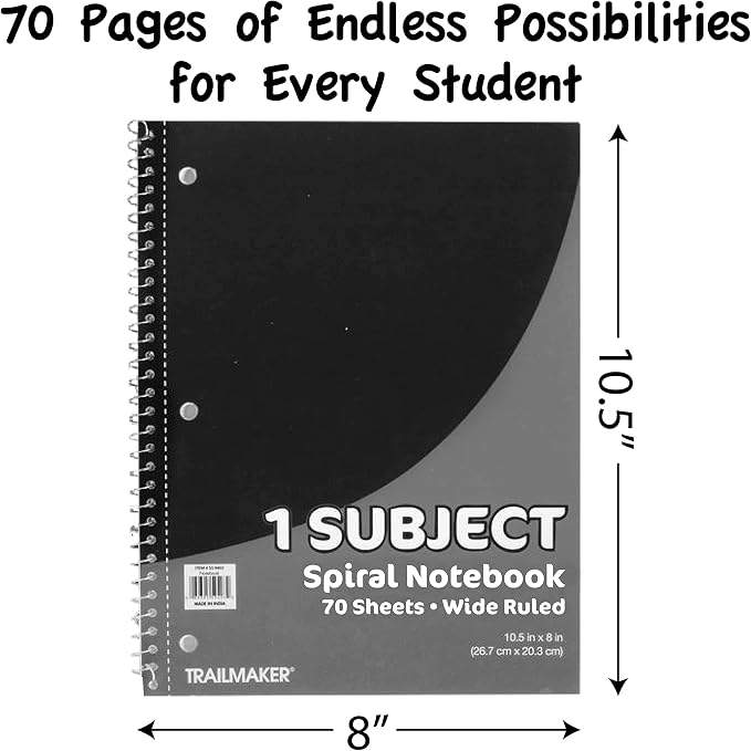 Trail maker Bulk Notebooks (2000 Pack), One Subject Notebooks Wide Ruled, 140 Pages (70 Sheets),Spiral Bulk Notebooks for Kids, School Supplies, Journaling, Note Taking, Students, and Work