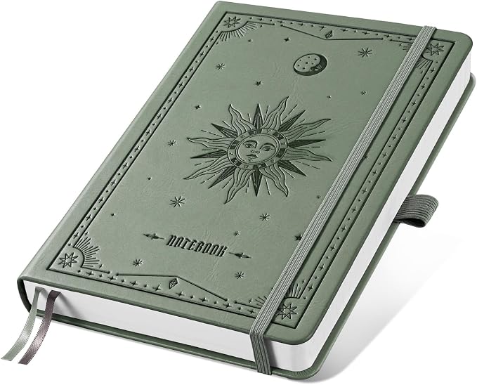 EMSHOI Blank Journal Notebook, 192 Pages, A5 Size (5.7'' x 8.3'') | Leather Hardcover, 100 GSM Thick Paper, Unlined, Plain, for Sketching, Drawing, Painting, Sun Debossed (Light Green)