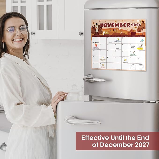 Aesthetic 2026-2027 Magnetic Calendar for Refrigerator, 21-Month Fridge Calendar Magnet from April 2026 to December 2027, Easy Organizing, Watercolor Festiva