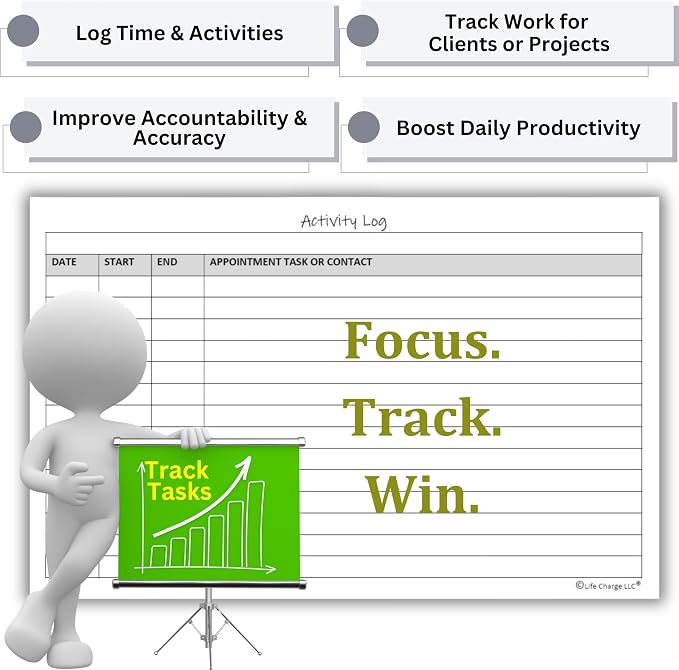 Activity Log Notepads(2 Pack, 50 Pages Each) Pad Planners to List a Task, Action or Contact. A Versatile Work Tool to Track Time & Office Productivity. 8.5 X 5.5, A5 Sheets.