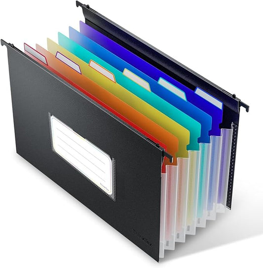 ThinkTex Plastic Expanding Hanging File Folders, 7 Innovative 1.2" Accordion Pockets, Large Capacity, Multi-Color Tabs, Legal Size for Filing Cabinet - 1 Pack