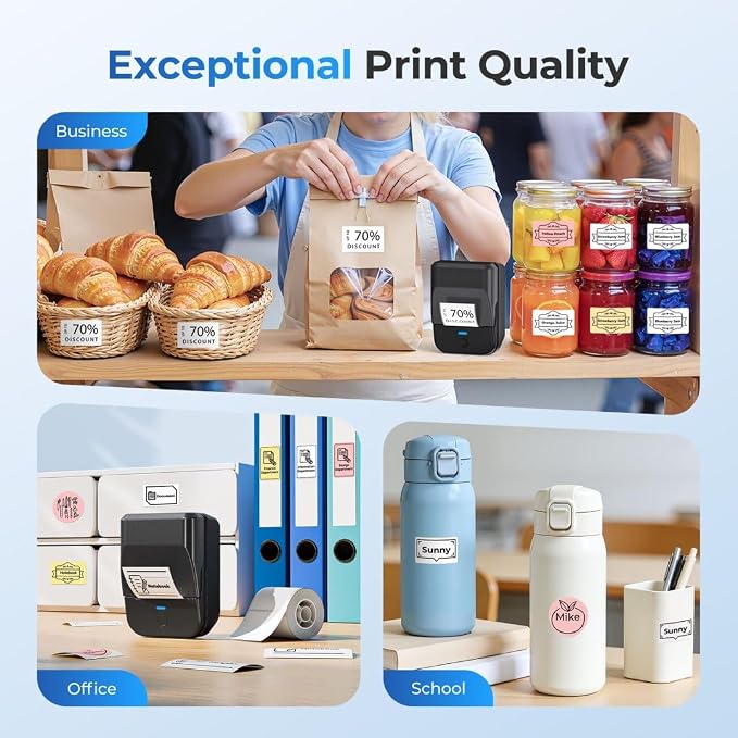 PM240 Label Maker Machine with Tape, Label Printer Black, Set 1 | 2'' Bluetooth Thermal Sticker Label Maker for Small Business, Home, School, Office Safety Label Maker with Multiple Templates