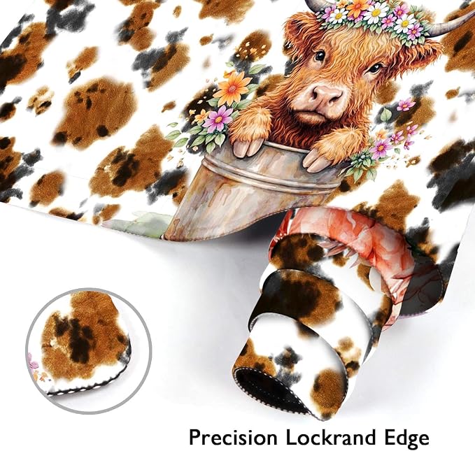 Britimes Cute Highland Cow Desk Mat Flowers Cartoon Print Deak Pad Non-Slip PU Leather Large Keyboard Mouse Pad Office Desktop Accessories for Office,Work,Home Decor(31.5"X15.7")