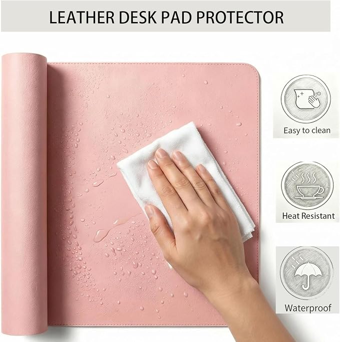 Desk pad mat,Mouse Pad,Office Desk Mat, Non-Slip PU Leather Desk Blotter,Desk pad,Waterproof Keyboard mat for Office/Home/Decor (Pink,22.85'' x 35.85'')