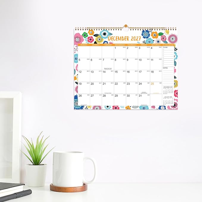 2026-2027 Wall Calendar - Wall Calendar 2026-2027, JUL.2026 -DEC.2027 | 15" x 11.5", 18 Months Calendar July 2026-2027, Hanging Hook, Large Daily Blocks, Thick Paper - Clorful Floral