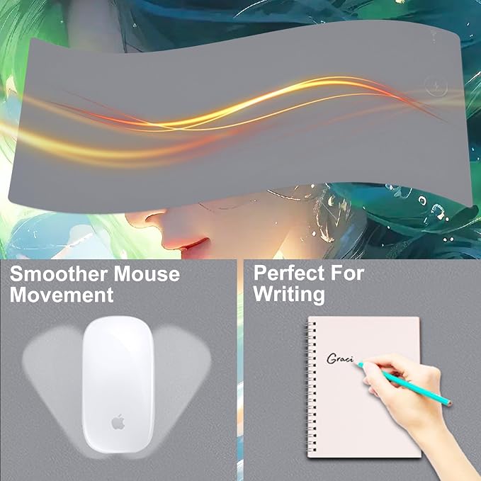 Desk Mat with Wireless Charging, Grey Mouse Pad with Wireless Charger, Desk Pad Matt for Desktop, Mousepad Gaming Large Mouse Pad, Leather Compute for Keyboard and Mouse, 32" x 16"