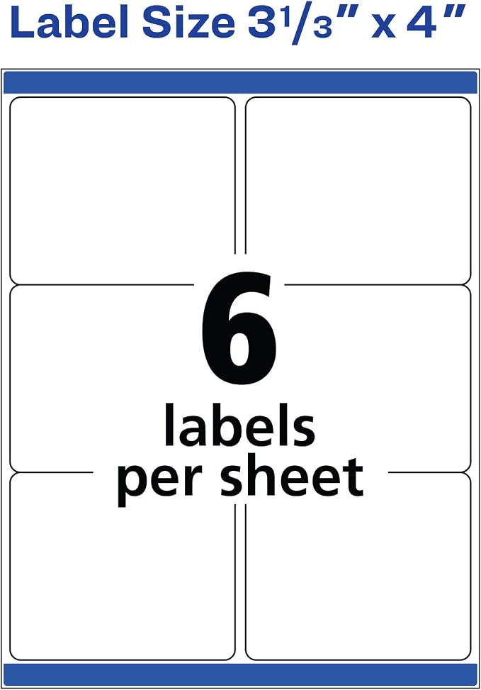 Avery Printable Shipping Labels, Sure Feed Technology, 3-1/3" x 4", White, Laser/Inkjet Printable, 60 Blank Mailing Labels (15264)