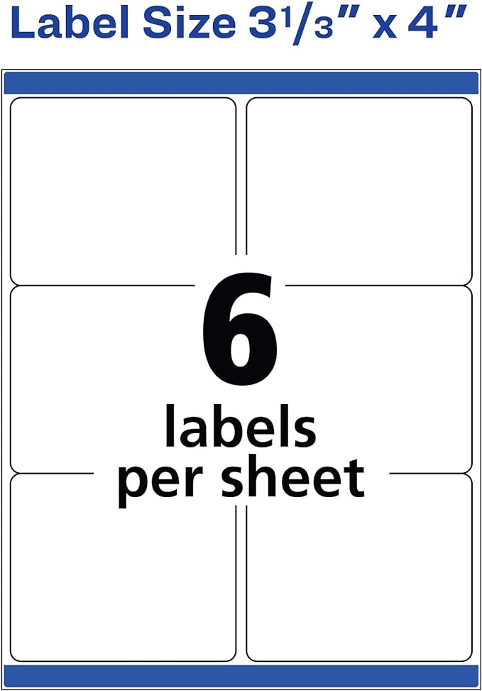 Avery Printable Shipping Labels with Sure Feed, 3-1/3" x 4", White, 150 Blank Mailing Labels (8164)