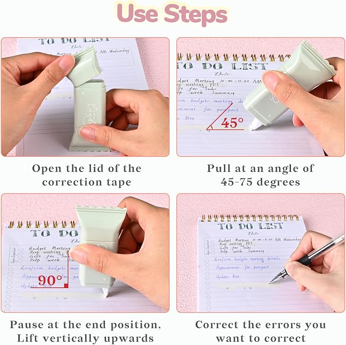 Temiary 6 Pcs Cute White Correction Tapes for Instant Corrections, Green