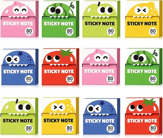 12 Boxes of Transparent Pull Out Sticky Notes (960 Sheets Total), Cute Fruit Monster Pop Up Sticky Notes, Office Stationery Work Accessories with Strong Adhesion Suitable for Office Work