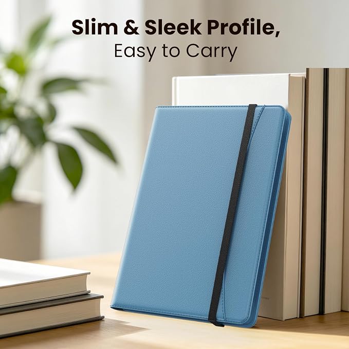 MoKo for Universal 11 inch Android Tablet Case with Pen Holder, Denim Blue | Fits All 9.6-11 inch Tablets, Slim 360 Degree Rotating Cover, Multi-Angle Stand, Front Pocket, No fit iPad/NO back opening