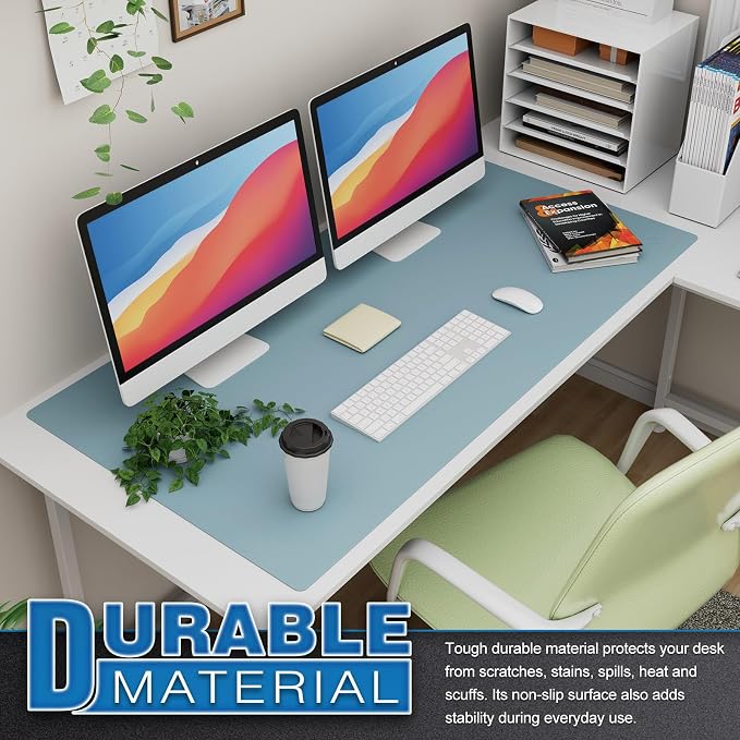K KNODEL Extra Large Desk Mat, Leather Mouse Pad (47.2"x23.6", Light Blue) | Desk Pad, Keyboard Pad, Computer and Laptop Mat, Desktop Protector and Cover, Writing Pad and Blotter for Home Office