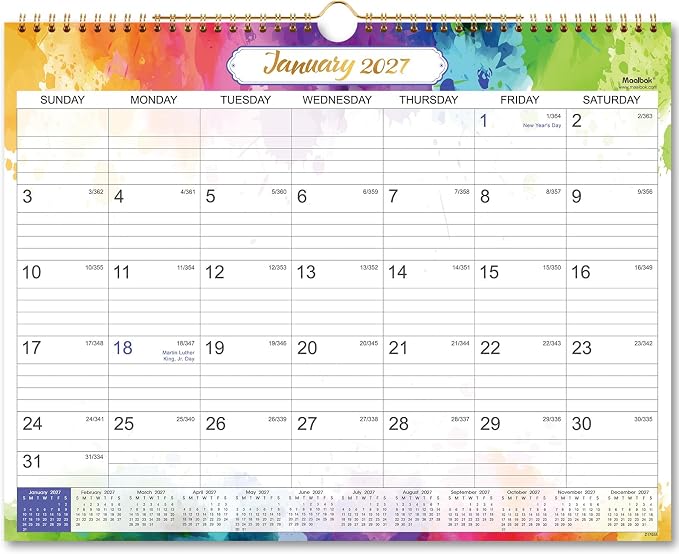 2027 Wall Calendar - 2027 Calendar, 12 Months Medium Wall Calendar 2027, Jan.2027 - Dec.2027, Monthly Calendar with Julian Date, 15 x 11.5 in, Twin-Wire Binding, Great for Hanging on The Wall, Color Design