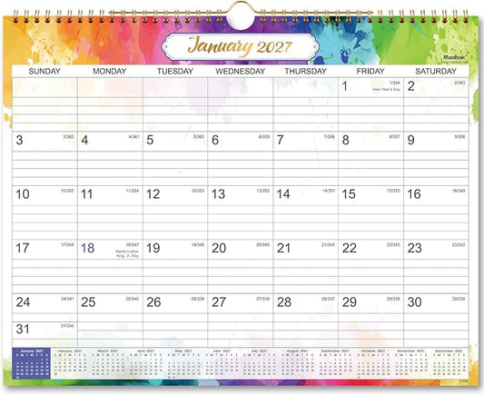 2027 Wall Calendar - 2027 Calendar, 12 Months Medium Wall Calendar 2027, Jan.2027 - Dec.2027, Monthly Calendar with Julian Date, 15 x 11.5 in, Twin-Wire Binding, Great for Hanging on The Wall, Color Design