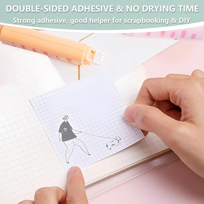 2 in 1 Correction Tape and Double Sided Tape Roller, Cute Quick Dry Japan White correction tape,with Permanent Double Sided Adhesive Tape Roller,for School Office Supplies