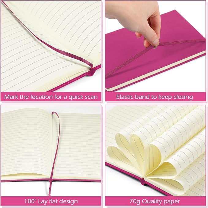 Honoson 20 Pack A5 Lined Journal Notebooks Hardcover Executive Notebook 5.5" x 8.3" PU Leather Wide Ruled Journals Bulk 160 Pages for Back to School Supplies Office Business Home (Rose Red)