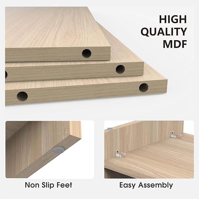 Fenge 31.5 Inch Dual Monitor Stand Riser for Desk, Oak | Wooden Desk Shelf, 2-Tier Open Storage Compartment, for PC Laptop Screen Printer, Home Office Desktop Organizer