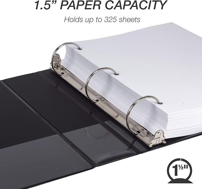 Samsill 4 Pack Durable 1.5 Inch 3 Ring Binders, Round Ring, Clear View Cover for Presentations, Black
