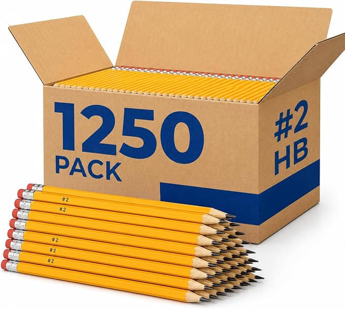 Rosmonde 1250 Bulk #2 Pencils, Yellow Pre Sharpened #2 HB, With Top Erasers | Easy Grip Design #2 Pencils Bulk, Back to School Gifts, Bulk Pencils Set for Classrooms, Teachers, School & Office Staff
