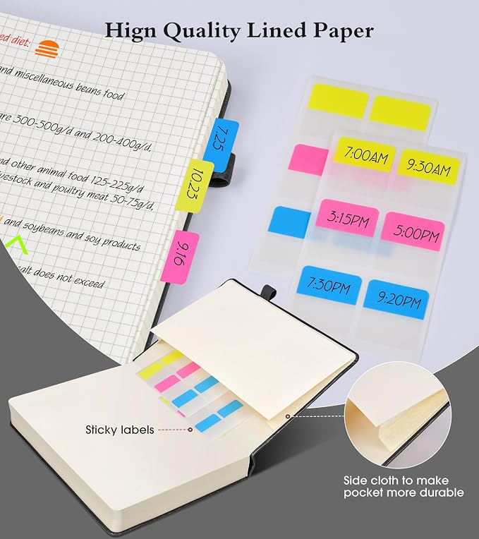 Ansopu Graph Paper Notebook Journal, 360 Numbered Pages Grid Notebooks, Thick 100gsm Graphing Paper Notebook Journals for Women Men, B5 Large Hardcover Leather Graph Notebook 7.6'' X 10'' Black