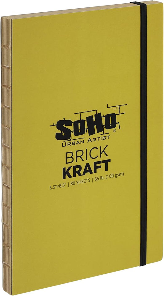 SoHo Urban Artist Brick Sketchbook Journals for Sketching, Drawing, Colored Pencils, Graphite, and More - Kraft 5.5"x8.5" (100 GSM, 80 Sheets) - 2 Pack