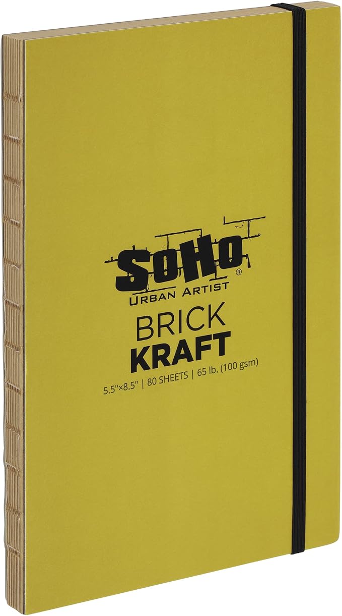 SoHo Urban Artist Brick Sketchbook Journals for Sketching, Drawing, Colored Pencils, Graphite, and More - Kraft 5.5"x8.5" (100 GSM, 80 Sheets)