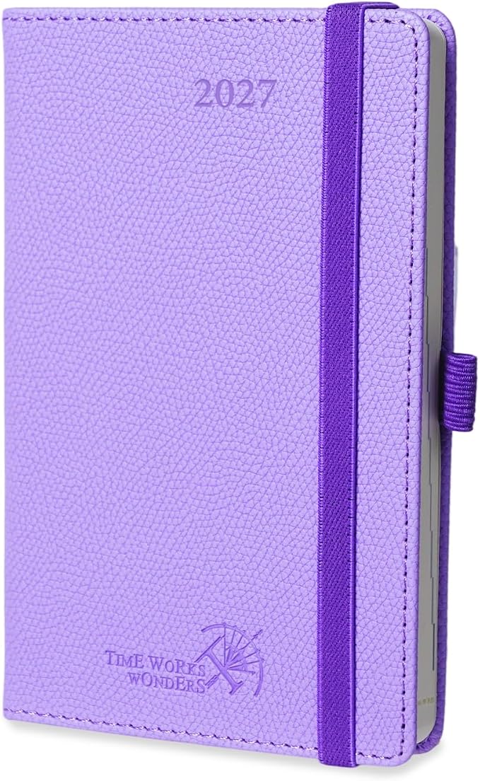 POPRUN 2027 Pocket Planner Weekly and Monthly (Purse Size-4'' x 6.25'') | Pocket Daily Calendar (Jan 2027 - Dec 2027) Appointment Book with Lined Sections, Leather Hardcover, 100GSM - Lavender