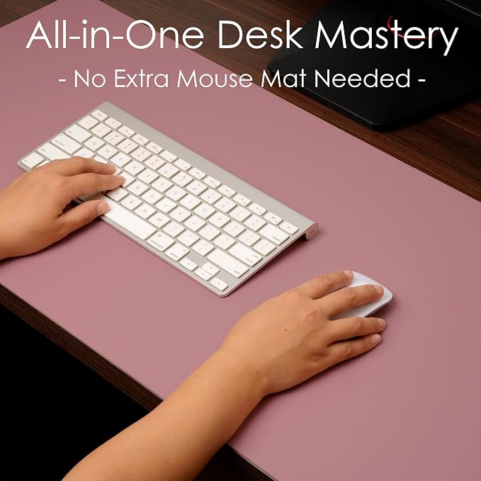 Leather Desk Pad Protector, Waterproof Mouse Pad, PU Desk Mat, Office Desk Cover, Desk Writing Mat for Office/Home/Work/Cubicle (Purple/Pink) 23.6x13.7 in
