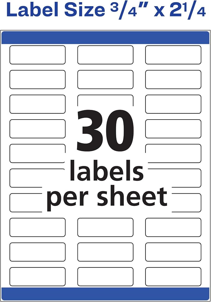 Avery Print-to-the-Edge Printable Address Labels, 0.75" x 2.25", Matte White, Sure Feed Technology, Laser & Inkjet Printable, 750 Blank Labels, Great for Mailing, Branding, and More (6870)