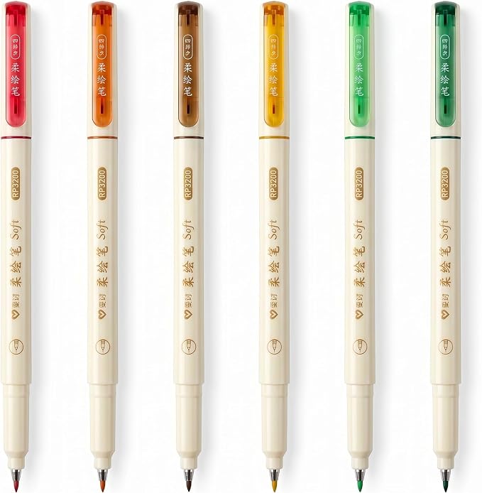 Brush Tip Drawing Pens: Artist Colored Flexible Tip Water Calligraphy Brush Pens for Journaling Adult Coloring Hand Lettering Calligraphy Journaling Bibling (6, Fall colors)