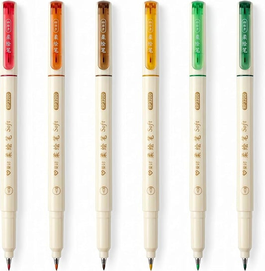 Brush Tip Drawing Pens: Artist Colored Flexible Tip Water Calligraphy Brush Pens for Journaling Adult Coloring Hand Lettering Calligraphy Journaling Bibling (6, Fall colors)