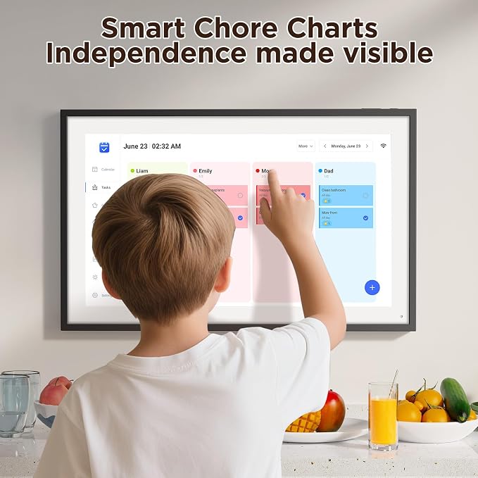 LOOFII 21.5" Smart Digital Calendar – 1920×1080 Full HD Touchscreen Family Planner & Calendar with Chore Chart & Meal Planner, Wall-Mountable (Black White)