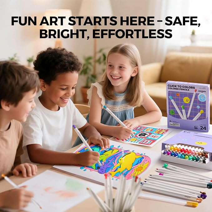 Jar Melo Mechanical Colored Pencils for Kids 24 Count, Erasable Oil-Based Pastel Pencils with Sharpener, Retractable Thick Color Leads, Drawing & Art Supplies for Kids, Artists Adults Coloring Books