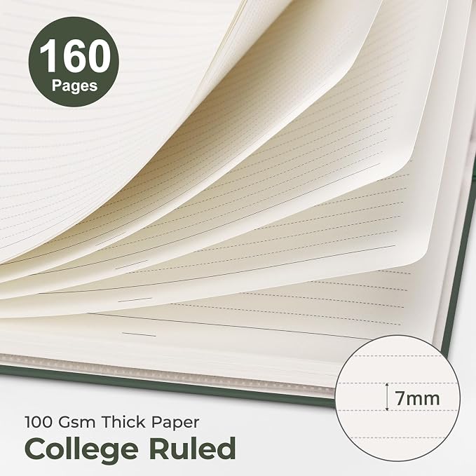AHGXG Spiral Journal Notebook, 160 Lined Pages, A5 Size (5.7'' x 8.3'') | for Men & Women, Journaling, Writing, Work & Office, Hardcover, 100 GSM Thick Paper (Dark green)