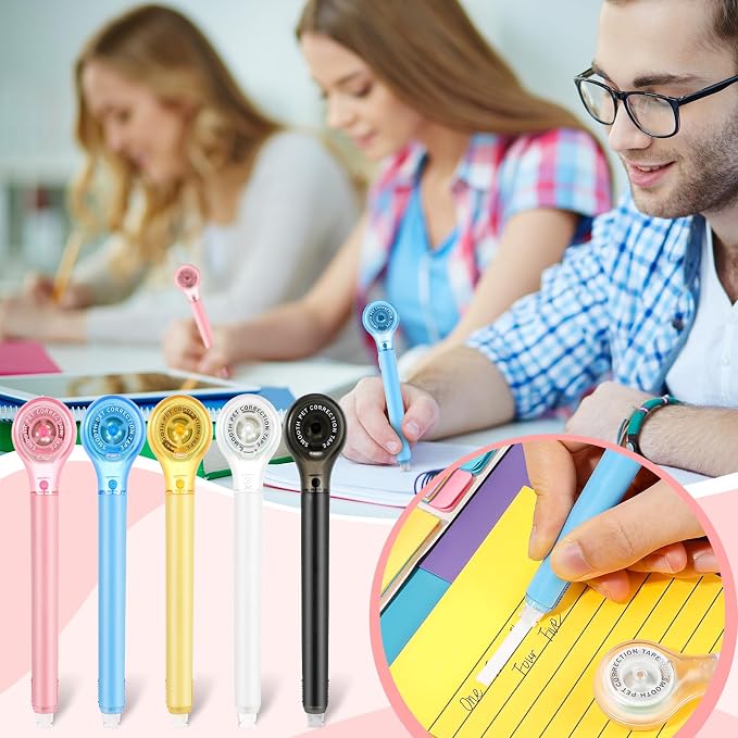 Gersoniel 50 Pack Correction Tape Pen Correctional Ink Tape Push Pull Protective, Easy to Use Applicator for School Office Supplies, 0.2 x 236 Inch (Bright Color)