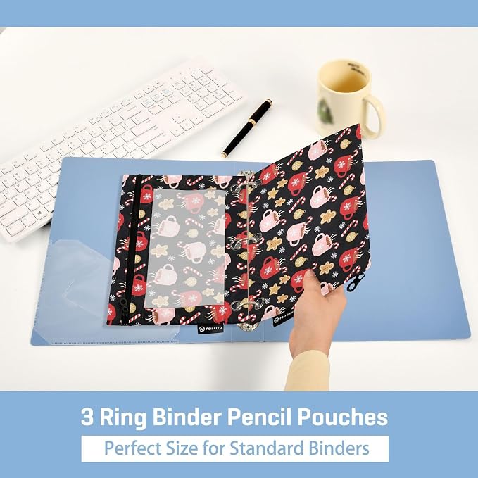 Christmas Snowflakes Pencil Pouches for 3 Ring Binder, Zipper Binder Pencil Case, 2 Pack Clear Window Case Bag for Office Organizers