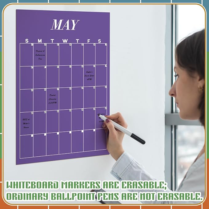 12 Pcs Colorful Undated Calendars 12‘'x16‘' Large Erasable Wall Calendar 12 Month Classroom Dry Ease Reusable Planning Colorful Yearly Blank Planner for Office Home Educational Study Room Class