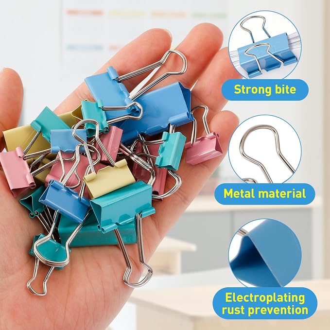 Colored Binder Clips, Assorted Sizes, 120 PCS | Large Medium Small Mini Paper Clamps, 4 Sizes (1.26"/0.98"/0.75"/0.59"), Storage Case, Office Supplies Clips