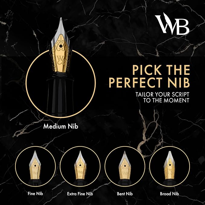 Wordsworth & Black Luxury Fountain Pen Set for Writing, Medium Nib, Bronze | Gift for Men & Women, Brass Body, 18K German Iridium, Calligraphy, Converter + 24 Ink Cartridges, Refillable, Leak-Free