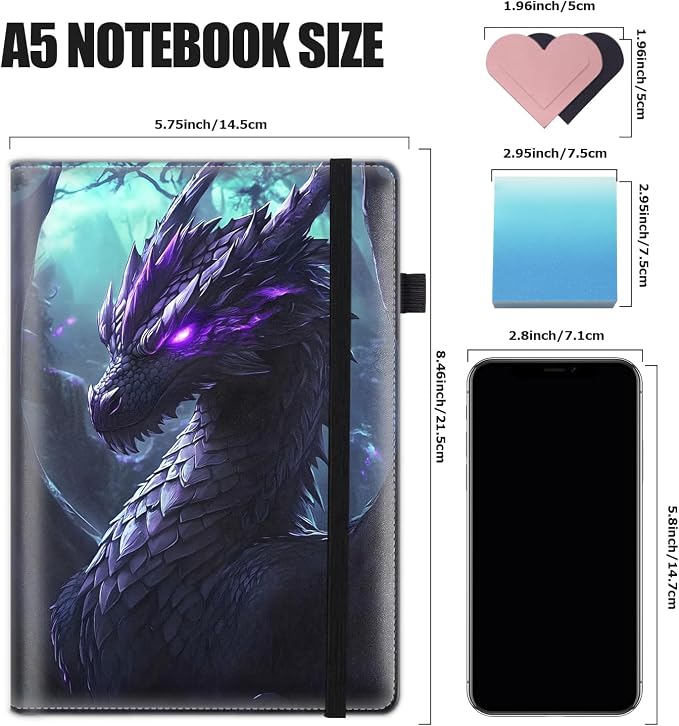 Hardcover Executive Notebooks, A5 PU Leather Lined Journal Notebook, 200 Pages Thick Paper Subject Notebooks for School,Work,Home Writing Business Notebook, Diary Book, Dragon 4