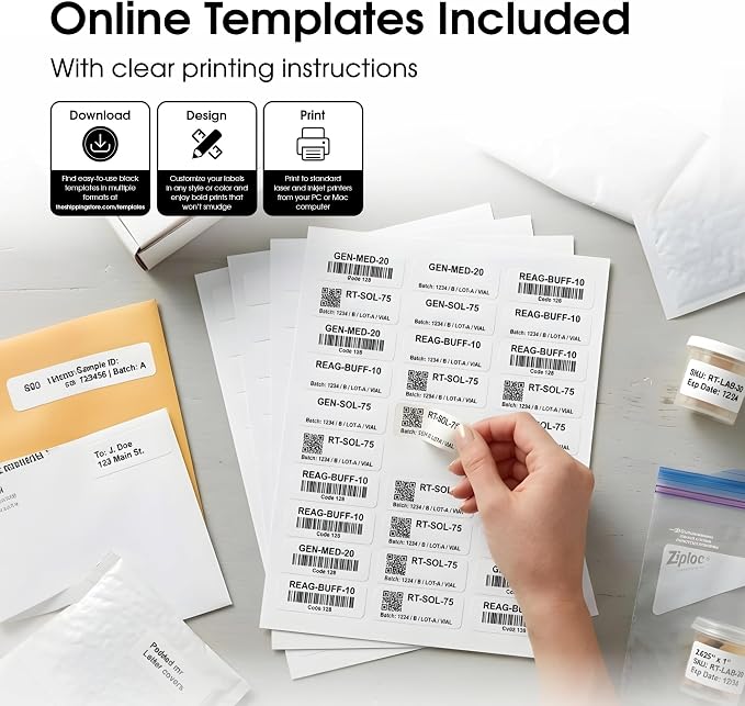 1" X 2 5/8" Matte White Printable Address Labels | (100 Sheets, 3000 Stickers) Mailing and Return Address Labels for Laser & Inkjet Printers - Spartan Industrial Template R007