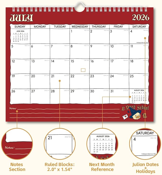 Comix x Bduck 18 Month Wall Calendar 2026-2027 11x8.5 Inch, Monthly Planner Jul 2026 to Dec 2027, Thick 120GSM Paper with Stable Twin-Wire Binding for Home Office Planning